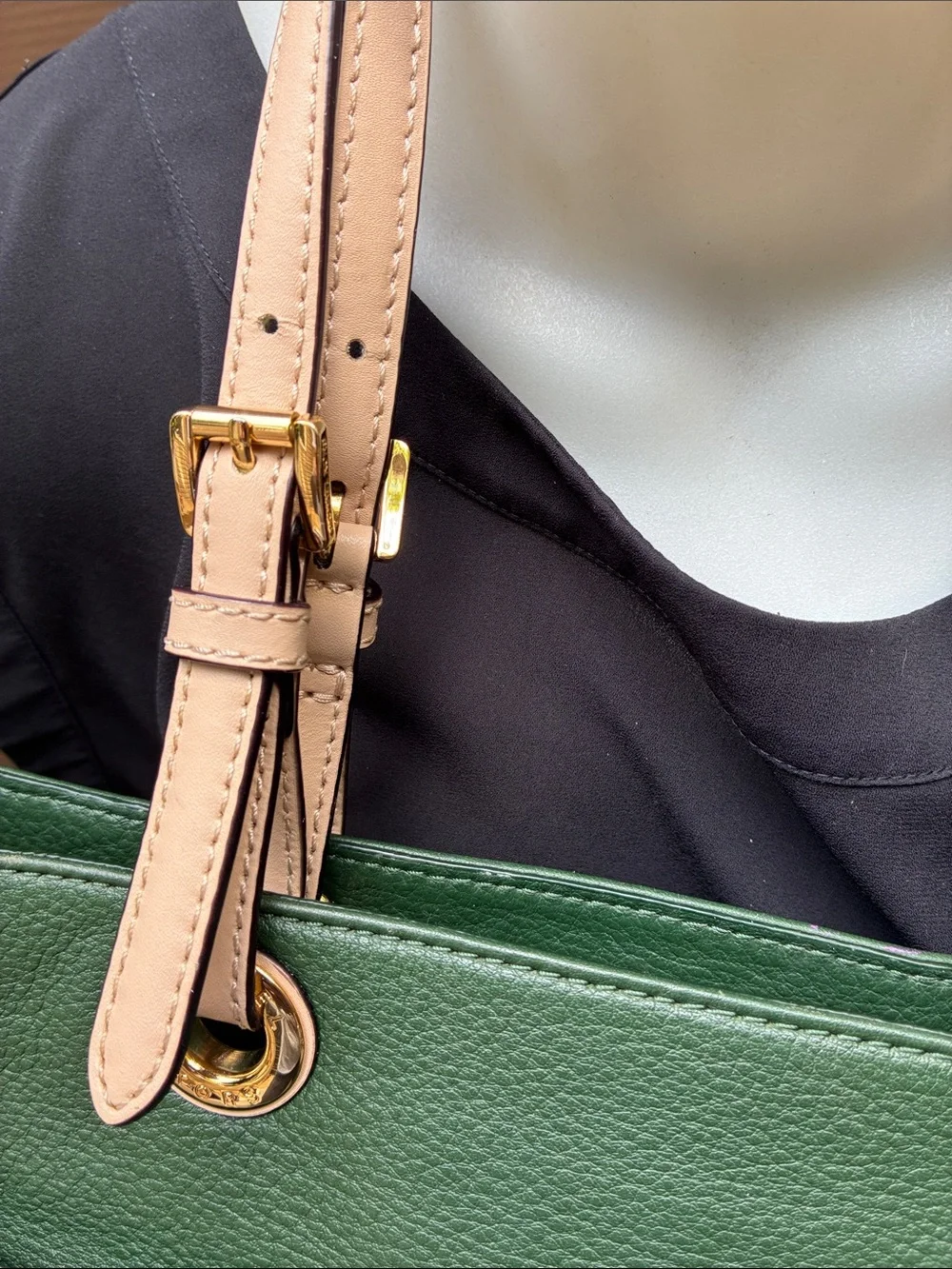 Michael Kors Green Leather Medium Tote with Tan Straps